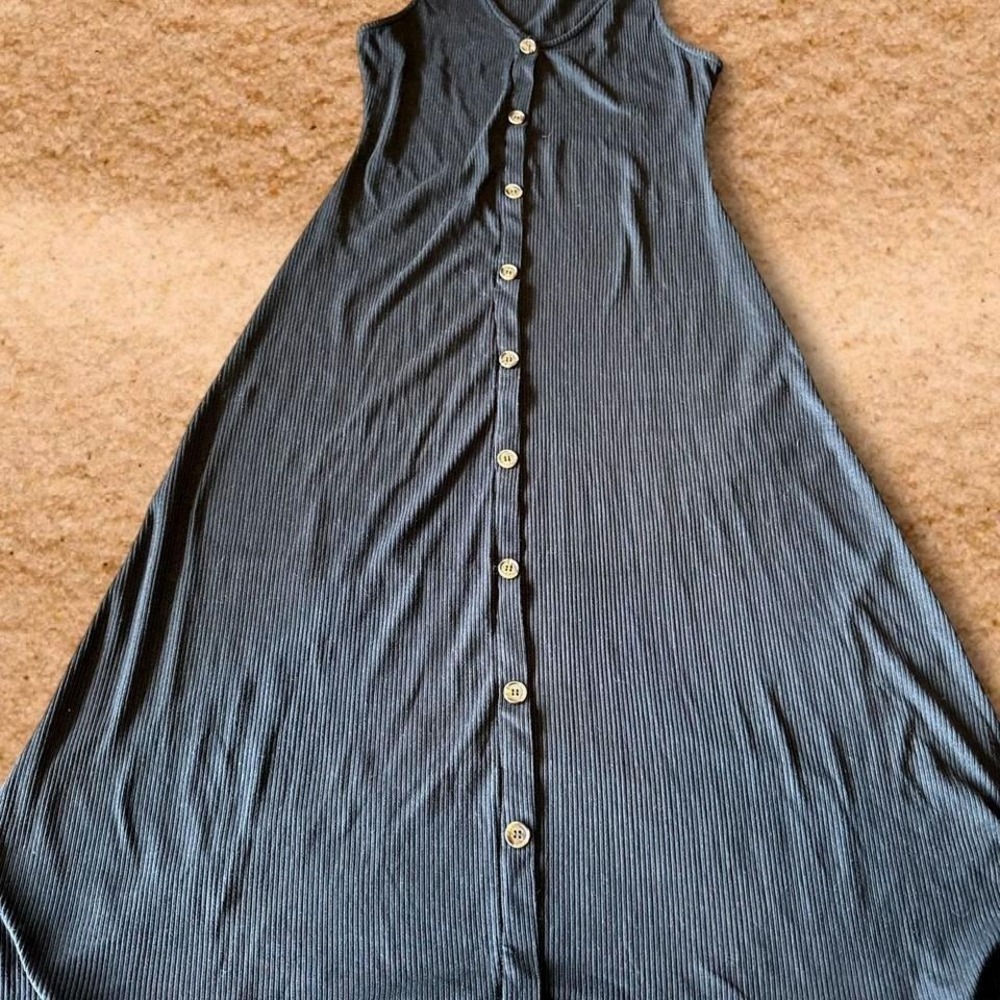 Gilli Womens Charcoal Grey Ribbed Knit Button Front Sleeveless Maxi Dress